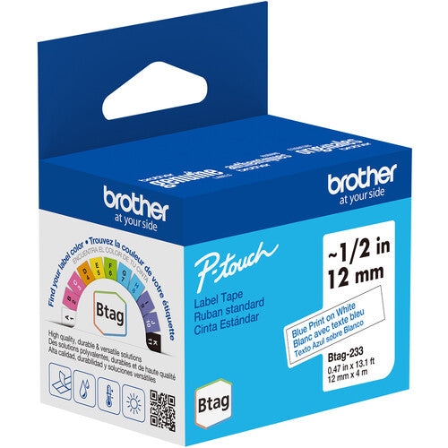 Brother Btag Cinta para Etiquetas 0.5 Pulgadas x 13.1 Pies Azul sobre Blanco Resistente