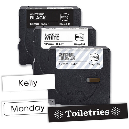 Brother Btag Cintas para Etiquetadora P-Touch PT-N10 PT-N20 PT-N25BT Set 3 colores 0.5 pulgadas x 13.1 pies resistente agua temperatura y desgaste