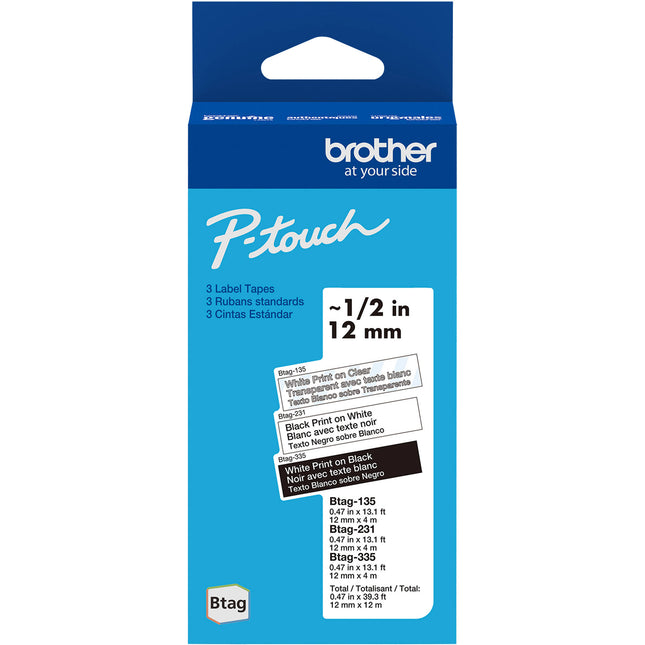 Brother Btag Cintas para Etiquetadora P-Touch PT-N10 PT-N20 PT-N25BT Set 3 colores 0.5 pulgadas x 13.1 pies resistente agua temperatura y desgaste