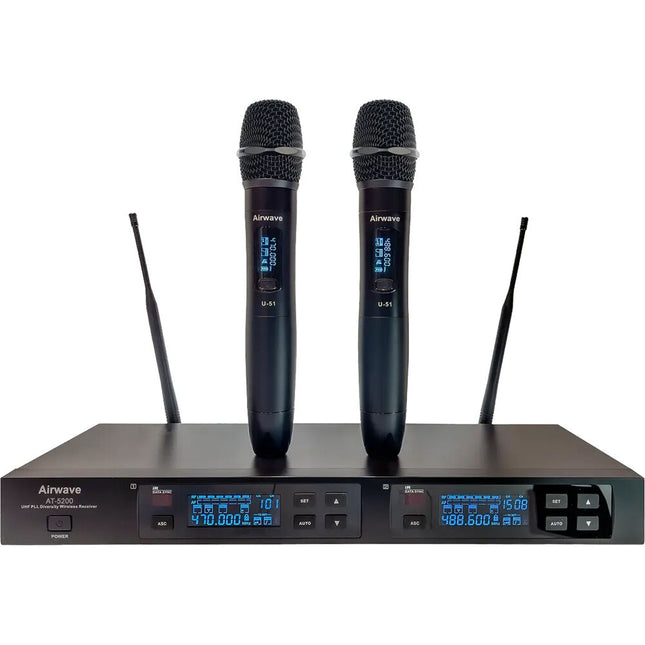 Airwave Technologies AT-5210 Sistema de Micrófono Inalámbrico de Mano para 2 Personas 144 Frecuencias 8 Horas Batería