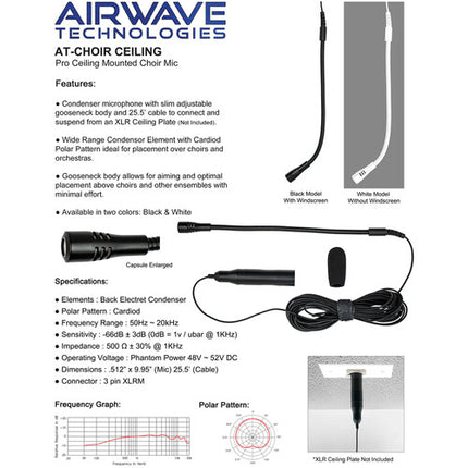 Airwave Technologies AT-CEILING CHOIR-C Micrófono Condensador Cardioide de Techo 25' Cable