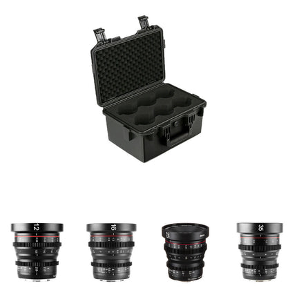 Meike Set de 4 Lentes Cinema Prime 12 16 25 35mm T2.2 Montura MFT con Estuche rígido