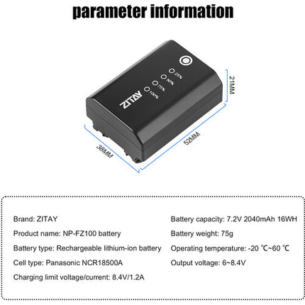 ZITAY NP-FZ100 Batería para Cámaras Sony 2040mAh 7.2V