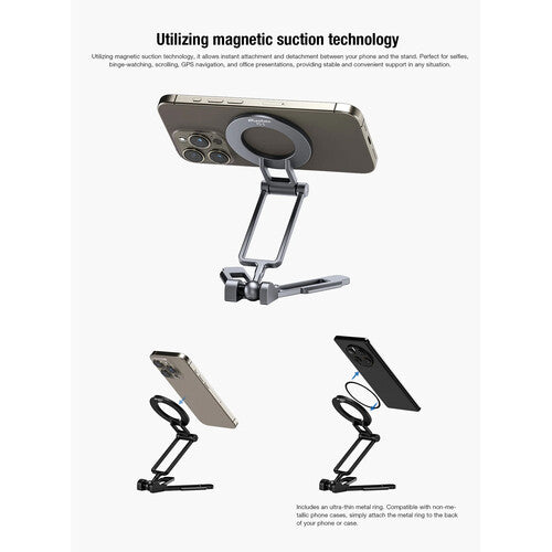 Leofoto PS-5 Soporte para Teléfono Plegable Magnético con Arca compatible Plata