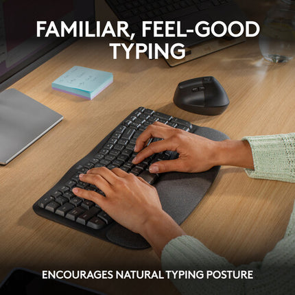 Logitech Wave Keys Teclado Ergonómico Inalámbrico con receptor USB-A y batería de hasta 3 años