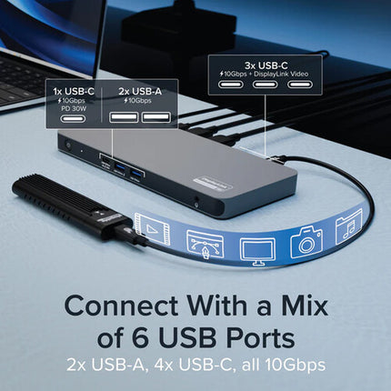 Plugable UD-7400PD Estación de Acoplamiento USB-C HDMI 5 Pantallas 140W 2.5 Gb/s Ethernet