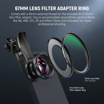 Neewer LS-42 PRO Lente Gran Angular 18mm con Clip para Smartphone y Adaptador de Filtro 67mm
