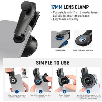 Neewer LS-42 PRO Lente Gran Angular 18mm con Clip para Smartphone y Adaptador de Filtro 67mm