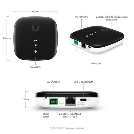 Ubiquiti UISP Fiber XG Unidad de Red Óptica 10G XGS-PON 2.5G 12.43 Millas Montaje Pared