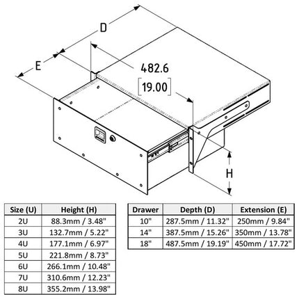 Penn Elcom Cajón para Rack Ligero 18" Profundidad 4 RU con Cerradura y Capacidad 35 kg