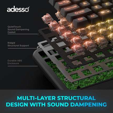Adesso EasyTouch 1500 Teclado mecánico inalámbrico ergonómico RGB 3000mAh