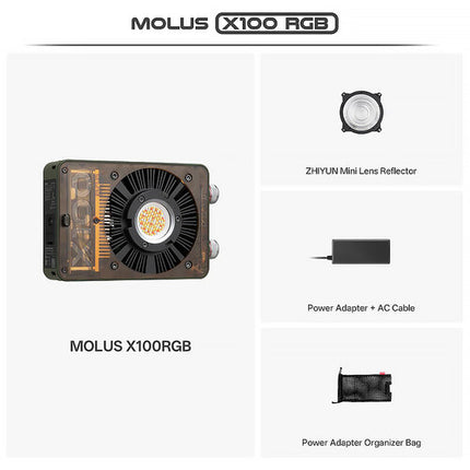 Zhiyun MOLUS X100 RGB Luz de Bolsillo 2720 Lux 3200K con Reflector y Adaptador 120W