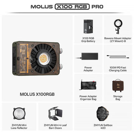 Zhiyun MOLUS X100 RGB Pro Luz portátil RGB 2720 Lux 3200K incl Accesorios