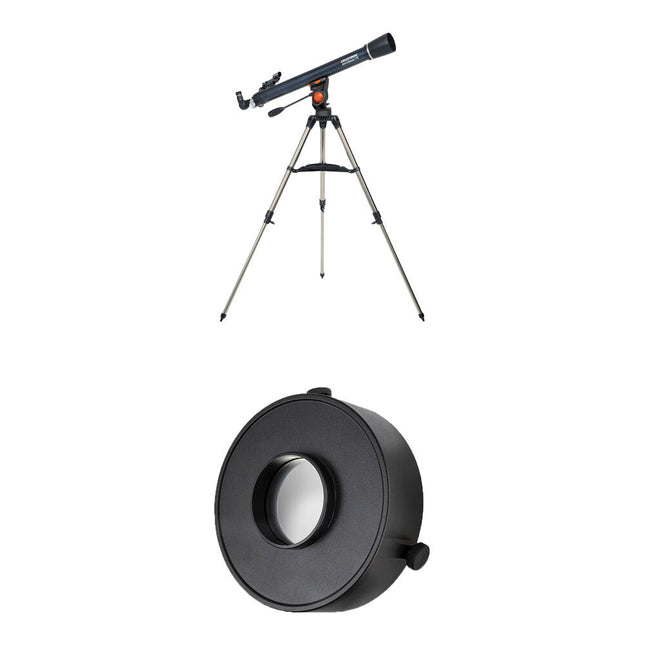 Celestron AstroMaster 70AZ telescopio refractor 70mm 900mm trípode acero filtro solar seguro