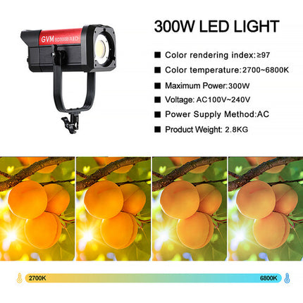 GVM SD300B AIO Bi-Color LED Monolight 300W 11500 Lux 2700-6800K Kit Completo