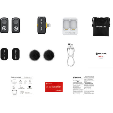 Hollyland LARK A1 Mini Duo Sistema Micrófono Inalámbrico 9 Horas Batería 650' Alcance Bluetooth