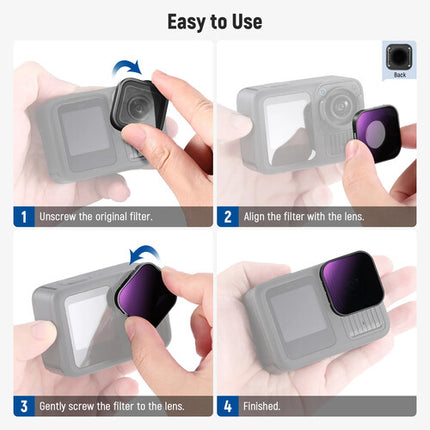 Neewer FL-GP18 Set de 4 filtros para GoPro 13 12 11 10 9 ND8 ND16 ND32 PL con estuche y paño de limpieza