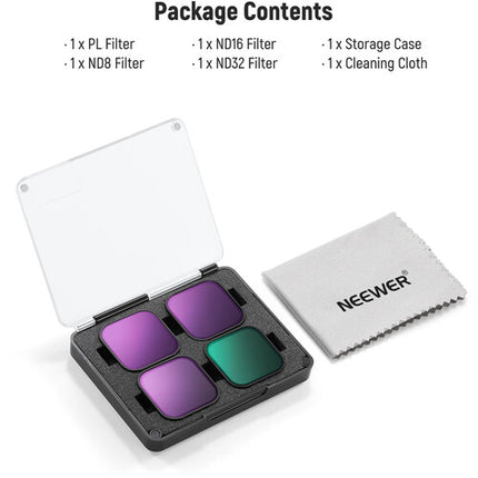 Neewer FL-GP18 Set de 4 filtros para GoPro 13 12 11 10 9 ND8 ND16 ND32 PL con estuche y paño de limpieza