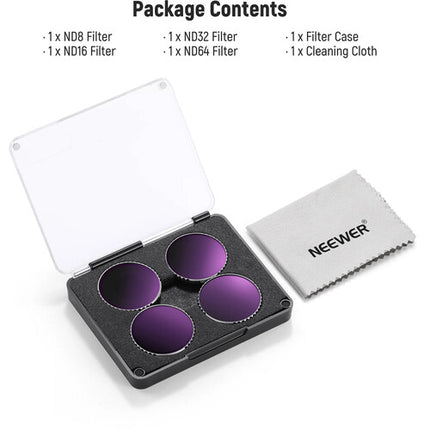 Set de 4 Filtros ND Neewer FL-B04 para DJI Action 4 5 Pro ND8 ND64