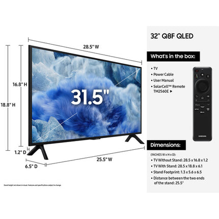 Samsung Q8F TV QLED 32" 4K HDR60Hz Smart SolarCell Control