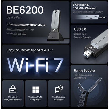 Adaptador USB Wi-Fi 7 TP-Link Archer TBE401UH Tri Banda 6164 Mb/s