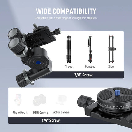 Neewer TH15 Cabezal de Trípode Preciso 13.2 lb 5.5" 3 Vías