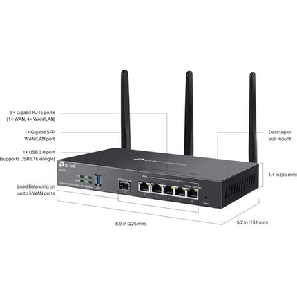 TP-Link ER706W Gateway VPN Gigabit Wi-Fi 6 AX3000 4 Puertos GbE SFP USB