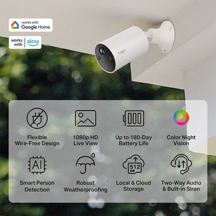 TP-Link Tapo C402 Cámara Exterior Inalámbrica 1080p Visión Nocturna 180 Días Batería