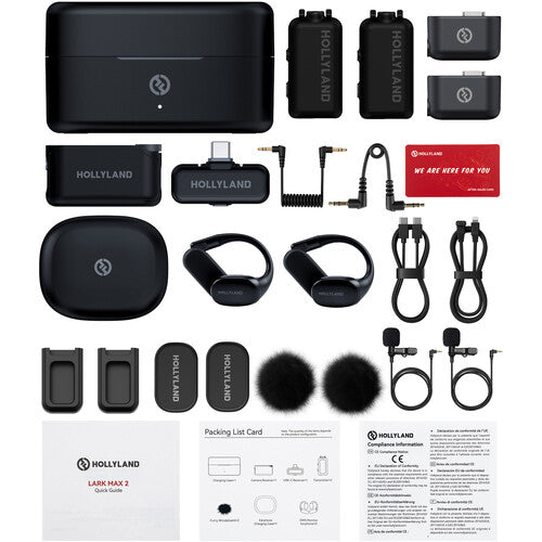 Hollyland LARK MAX 2 Sistema de Micrófono Inalámbrico para 2 con Auriculares y Batería de 11 Horas