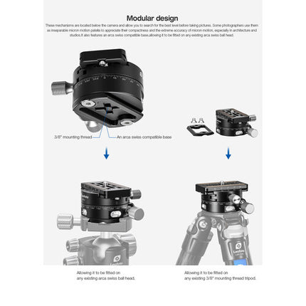 Leofoto GR-2 Adaptador Giratorio para Trípode con Base 360° y Placa Rápida 70mm