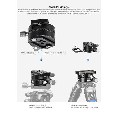 Leofoto GR-2 Adaptador Giratorio para Trípode con Base 360° y Placa Rápida 70mm