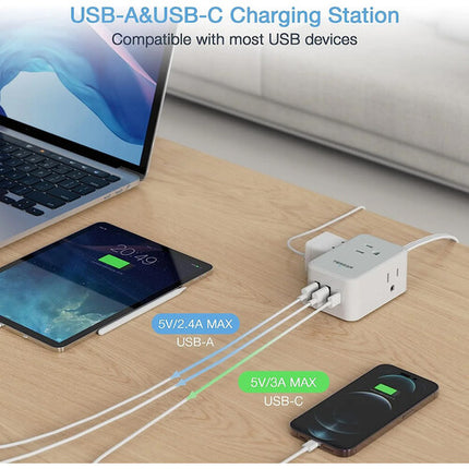 Tessan Cable Extensión Ultra Fino 5 Pies 3 Enchufes 3 Puertos USB