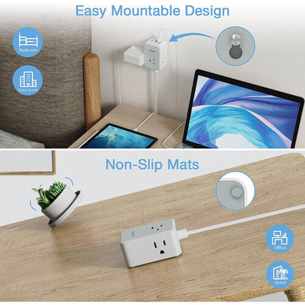 Tessan Cable Extensión Ultra Fino 5 Pies 3 Enchufes 3 Puertos USB