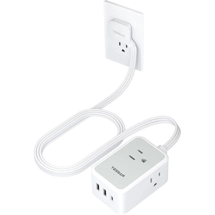 Tessan Cable Extensión Ultra Fino 5 Pies 3 Enchufes 3 Puertos USB