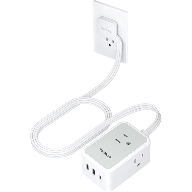 Tessan Cable Extensión Ultra Fino 5 Pies 3 Enchufes 3 Puertos USB
