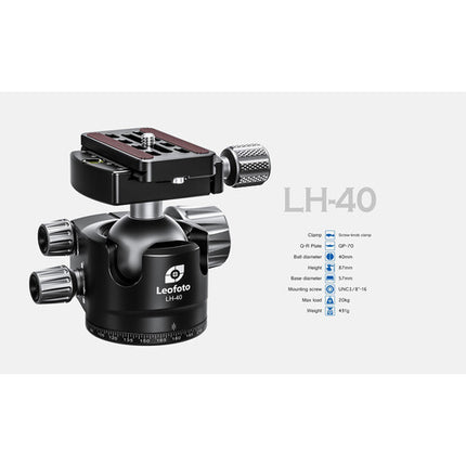 Leofoto LS-364CX Trípode de Fibra de Carbono con Cabezal Esférico LH-40 61.7" Altura de Trabajo 44.1 lb Capacidad