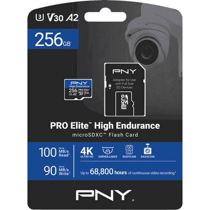 PNY 256GB PRO Elite High Endurance microSDXC Tarjeta Memoria con Adaptador SD y Velocidad 100MB/s