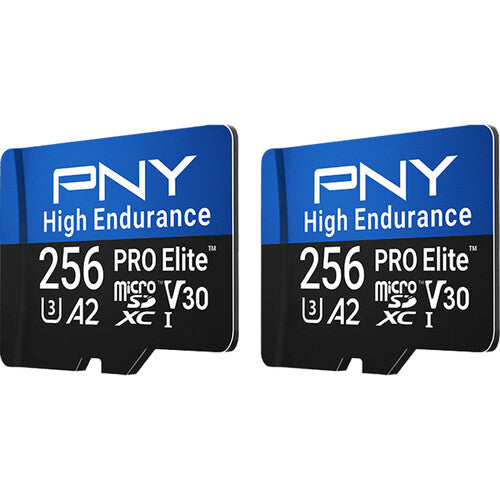 PNY 256GB PRO Elite microSDXC Tarjeta de Memoria Alta Durabilidad 100 MB/s 2-Pack con Adaptador SD