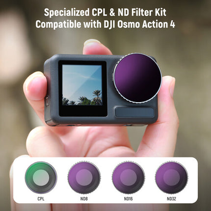 Neewer FL-A12 4 Filtros para DJI Osmo Action 4 y 5 Pro CPL ND8 ND16 ND32 con Estuche