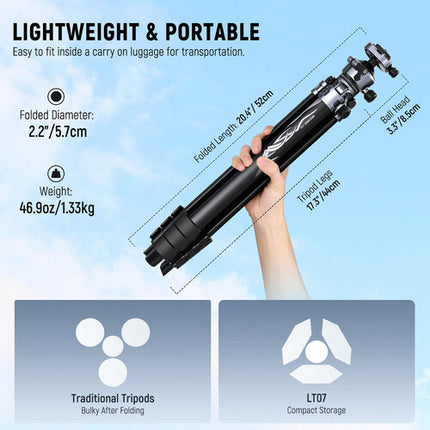 Neewer LT07 Trípode de Viaje de Aluminio con Cabezal Esférico 4 Secciones 61.6 pulgadas