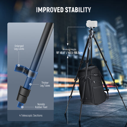 Neewer LT07 Trípode de Viaje de Aluminio con Cabezal Esférico 4 Secciones 61.6 pulgadas