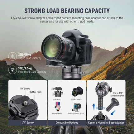 Neewer LT32 trípode de fibra de carbono para viaje carga 10 kg altura 7.5 a 62 pulgadas con bolsa de transporte