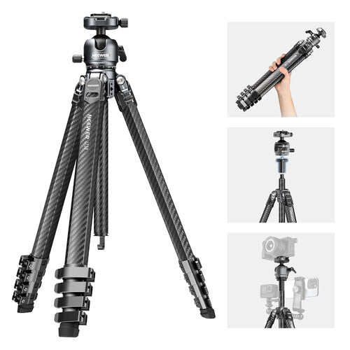 Neewer LT38 Tripode de Viaje de Fibra de Carbono 61 Pulg con Cabezal Panoramico 22 lb Carga Maxima