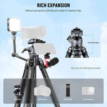 Neewer LT38 Tripode de Viaje de Fibra de Carbono 61 Pulg con Cabezal Panoramico 22 lb Carga Maxima