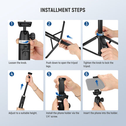 Neewer TS05 Trípode para Smartphone con Control Remoto Bluetooth y altura ajustable 14.7 a 62.9 pulgadas