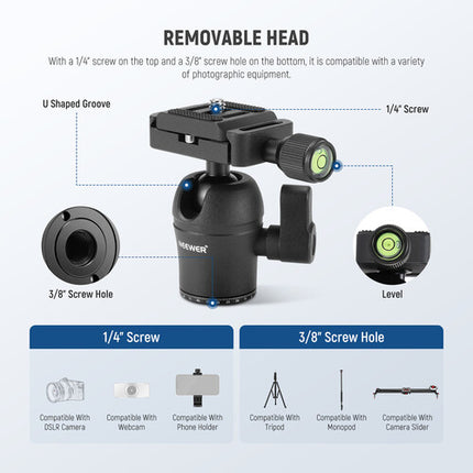 Neewer TP09 Tripode de Mesa Carbono 20 Pulgadas Capacidad 11 lb con Cabezal 360 grados