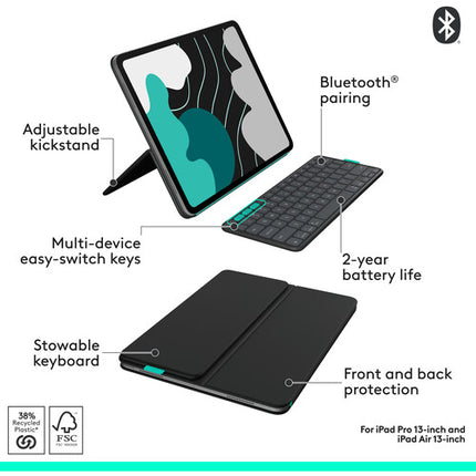 Logitech Flip Folio para iPad Air Pro 13" Funda con Teclado Bluetooth Gris