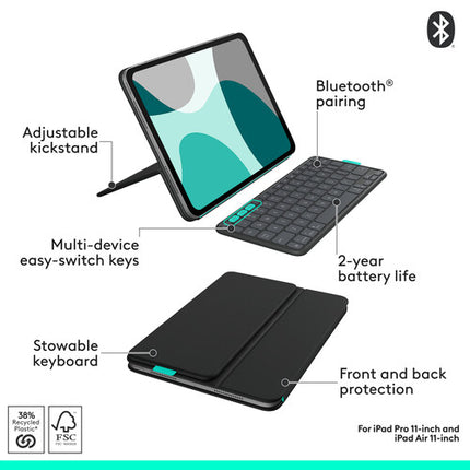 Logitech Flip Folio para iPad Air Pro 11" Funda con Teclado Bluetooth Negra