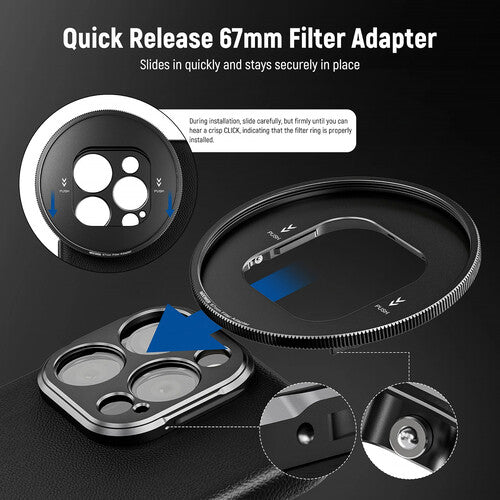 Neewer PA083 Funda para iPhone 16 Pro Negra con Adaptador 67mm