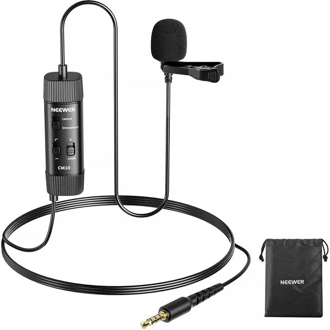 Neewer CM10 Micrófono Lavalier para Cámara y Smartphone con Cable de 6 Metros y Filtro de Ruido
